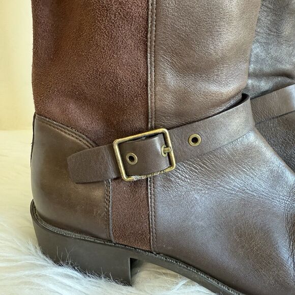 Cole Haan 7.5 Women Mid Calf Brown Leather Suede Buckle Riding Boots Equestrian - Picture 4 of 16
